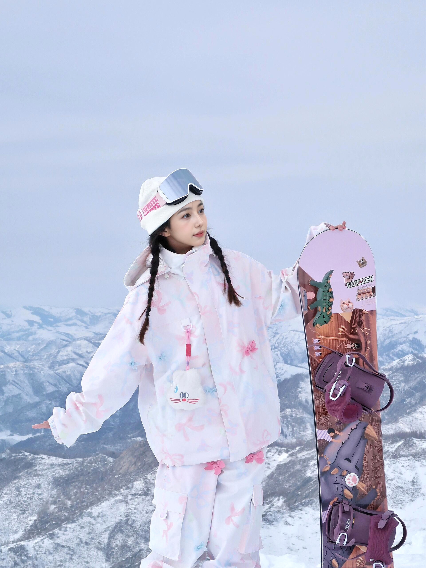 Fuyan Pink Bow Ski Suit Women's 2025 New Double-Board High-End Niche Ski Pants Two-Piece Set