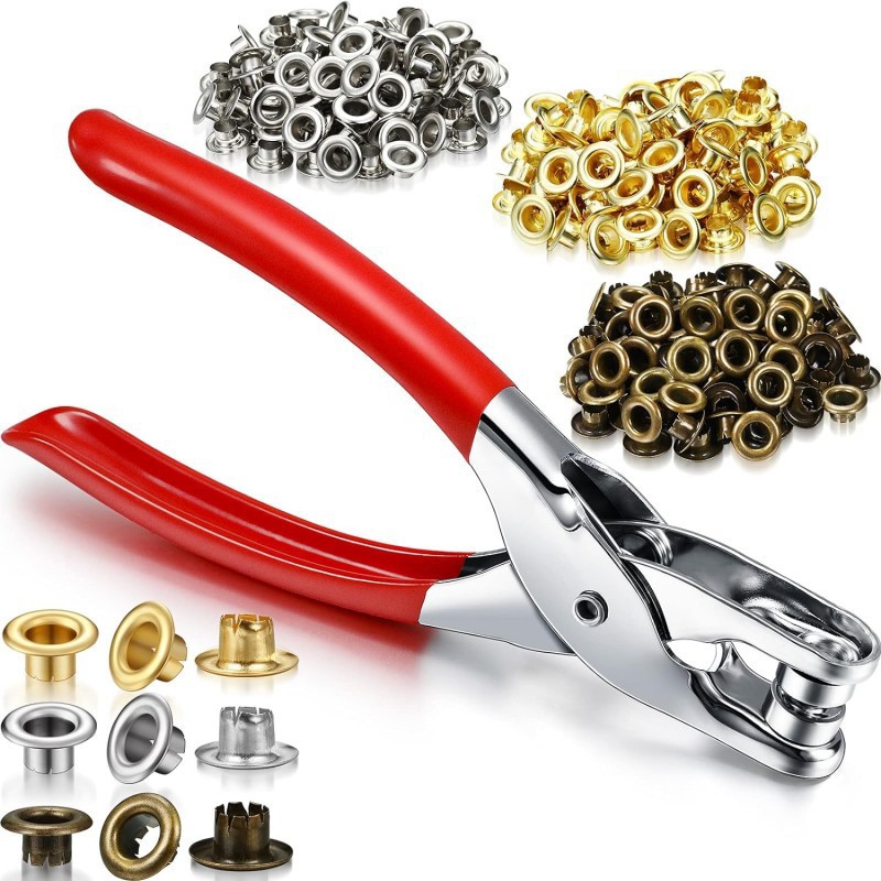 Cross-Border Hot Selling 6mm Air Eye Pliers Grommet with 100 200 400 Gold and Silver Air Eye Eyelet Set