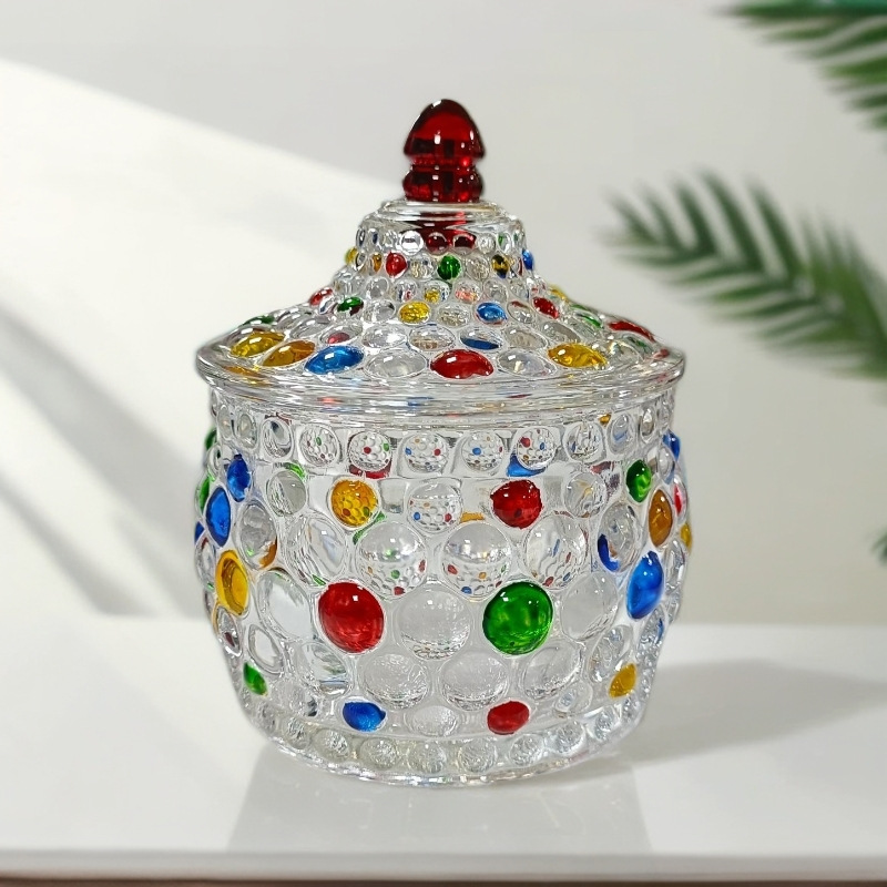 European Stained Glass Candy Jar Storage Jar Living Room Decoration Ornaments Creative Personalized Snack Dried Fruit Storage Jar