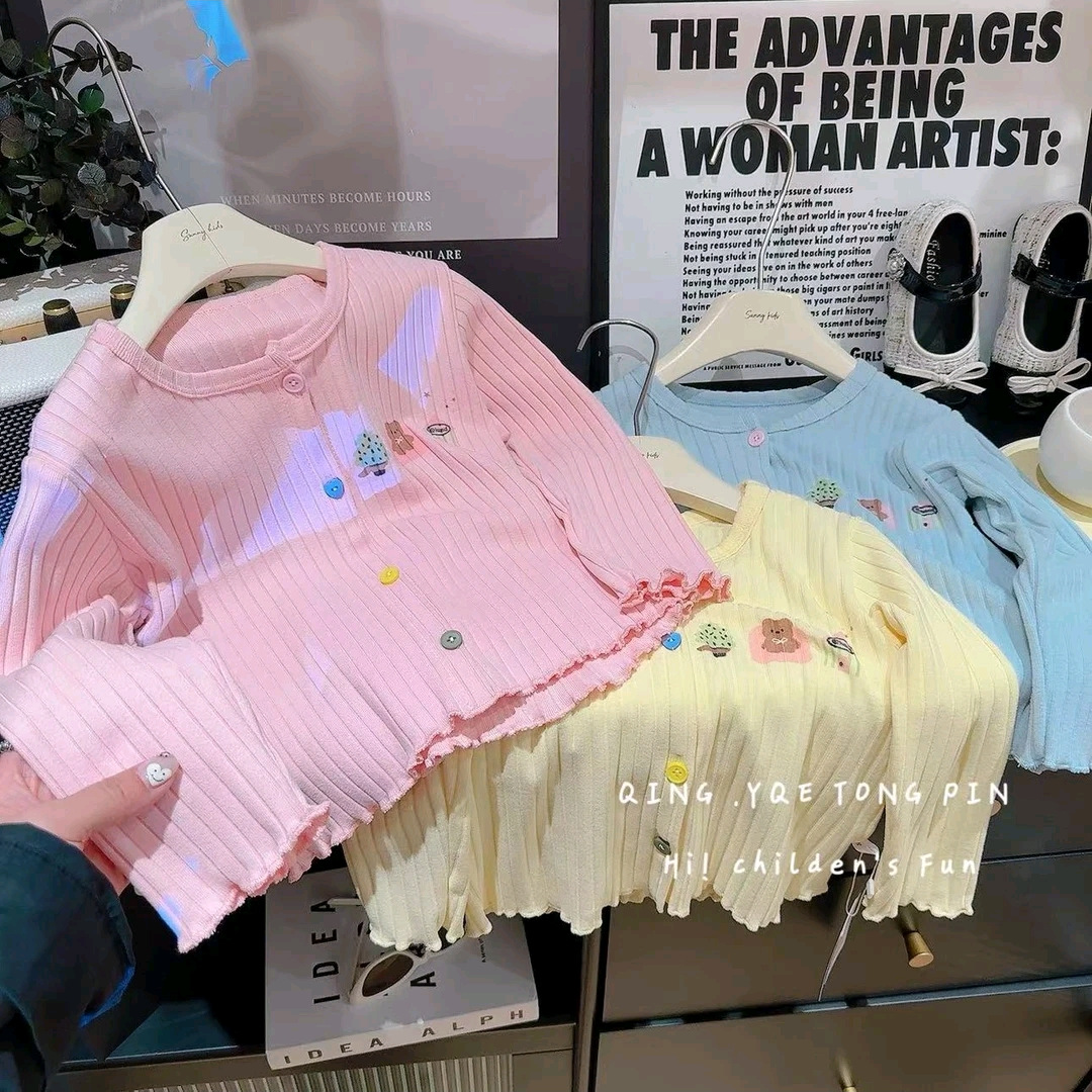 Детская базовая футболка, мягкий кардиган в иностранном стиле, с мультяшным принтом, длинный рукав, корейский стиль