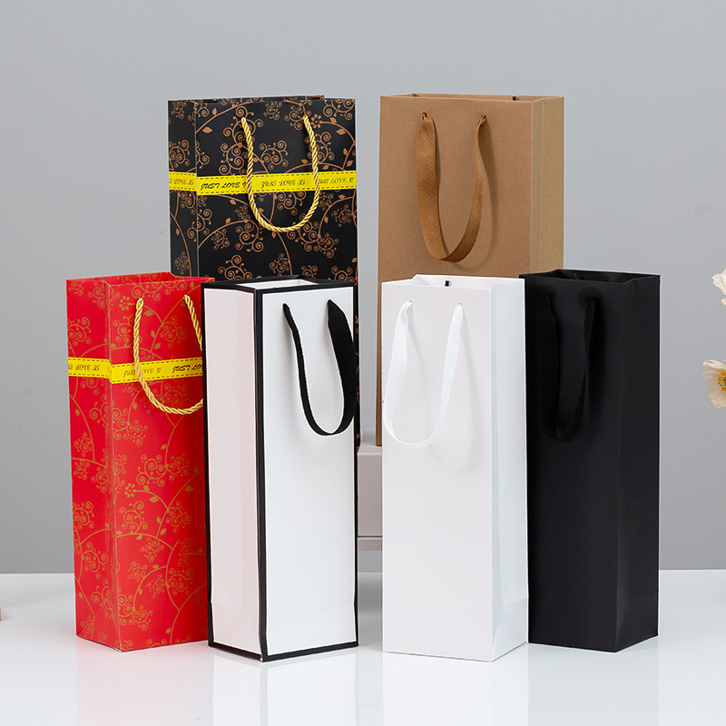 Spot Wine Bag, Red Wine Handbag, High-End Wine Gift Packaging Shopping Bag, Black Card Single and Double Paper Bag