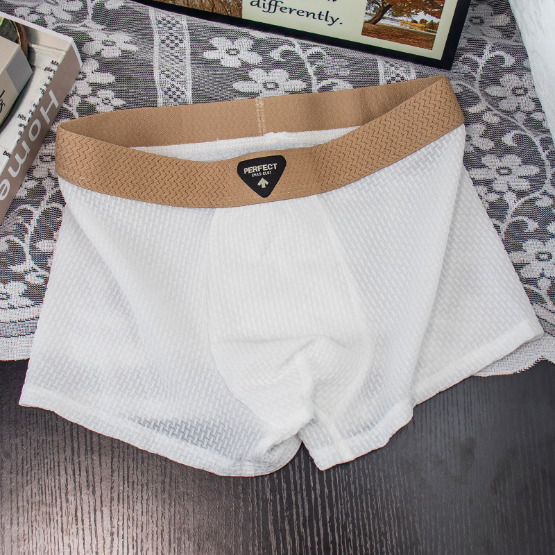 Мужское нижнее белье из льняного шелка Сетчатый жаккард Удобные дышащие спортивные боксеры Однотонные ретро боксеры для мужчин