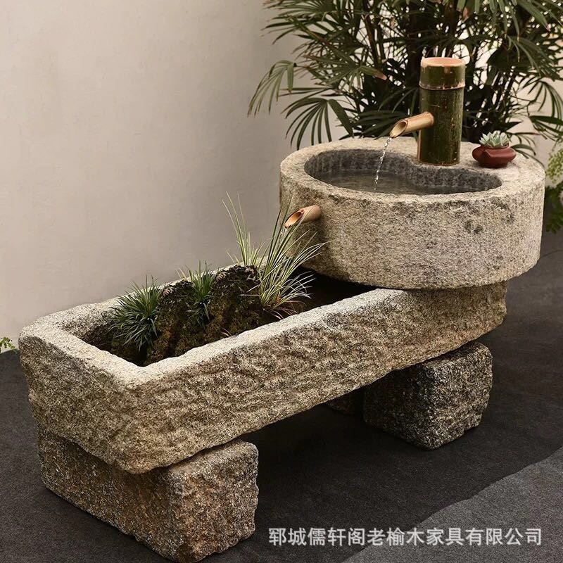 Old Stone Trough Stone Millstone Courtyard Flowing Water Ornaments Bluestone Stone Trough Fish Tank Flower Pot Balcony Fish Lotus Pond Landscape