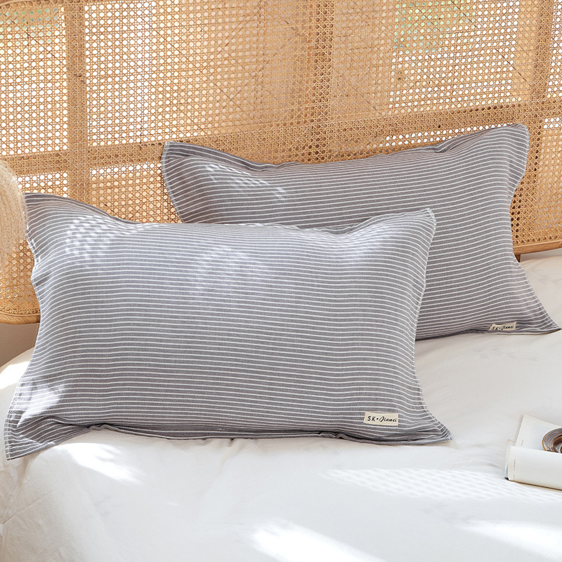 Japanese-Style Pillow Cover with Straps, Pure Cotton Gauze, Thickened and Enlarged, Soft All-Cotton Couple Skin-Friendly Pillow Cover, Set of Two