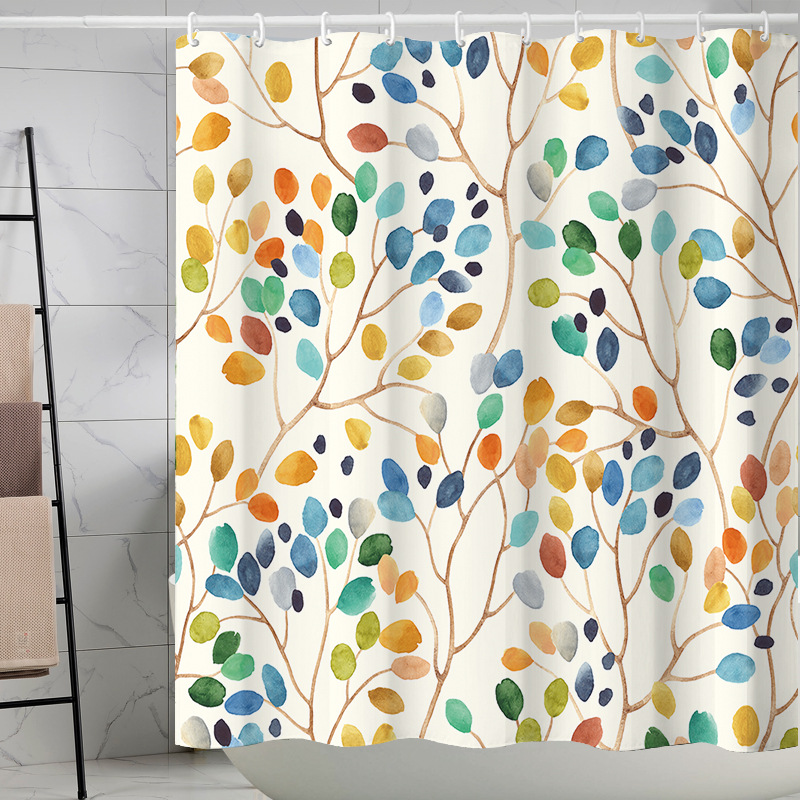 Водонепроницаемая занавеска для душа с 3D печатью тропических растений, цветков сезона, полиэстер, с крючком, популярная на Amazon