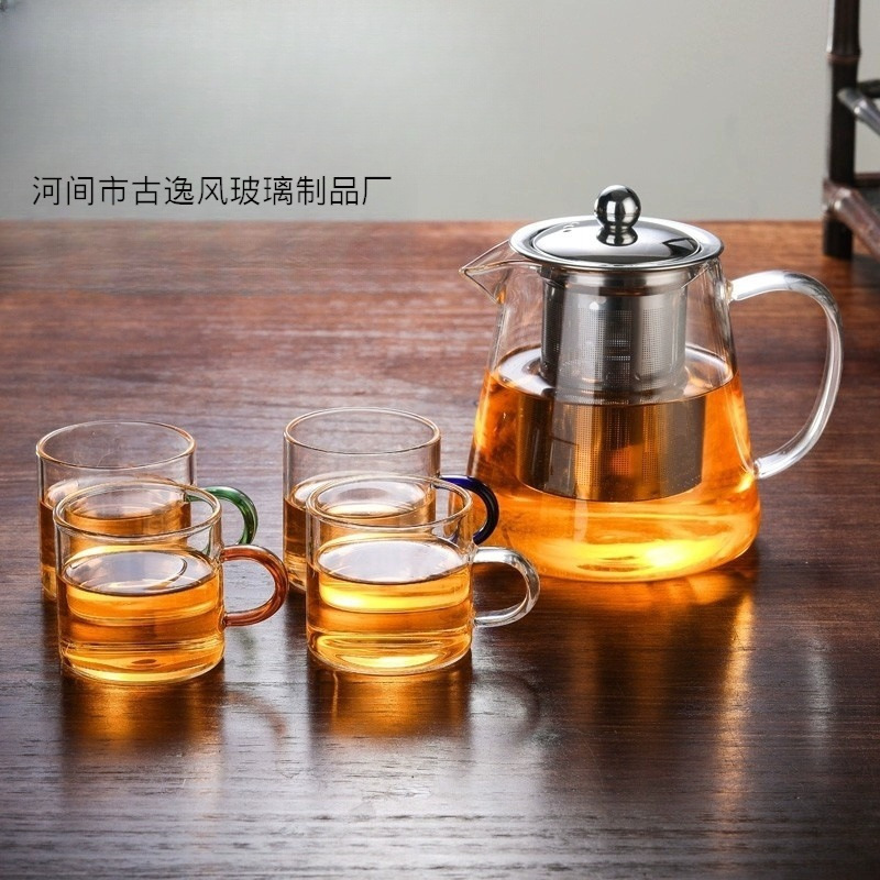 Labeling and Shipping Cross-Border Special Thickened Heat-Resistant Glass Teapot, High-Temperature Resistant Tea Brewing Pot, Stainless Steel Filter Flower Teapot