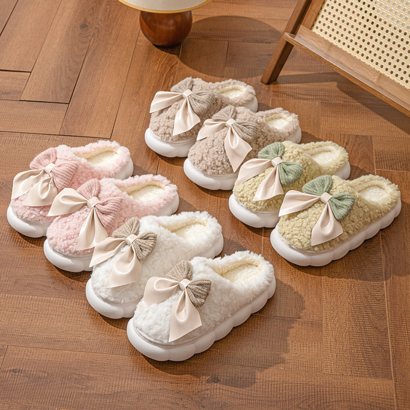 2025 New Autumn and Winter Cute Butterfly Cotton Slippers Women's Postpartum Warm Indoor Home Thick-Soled Furry Slippers