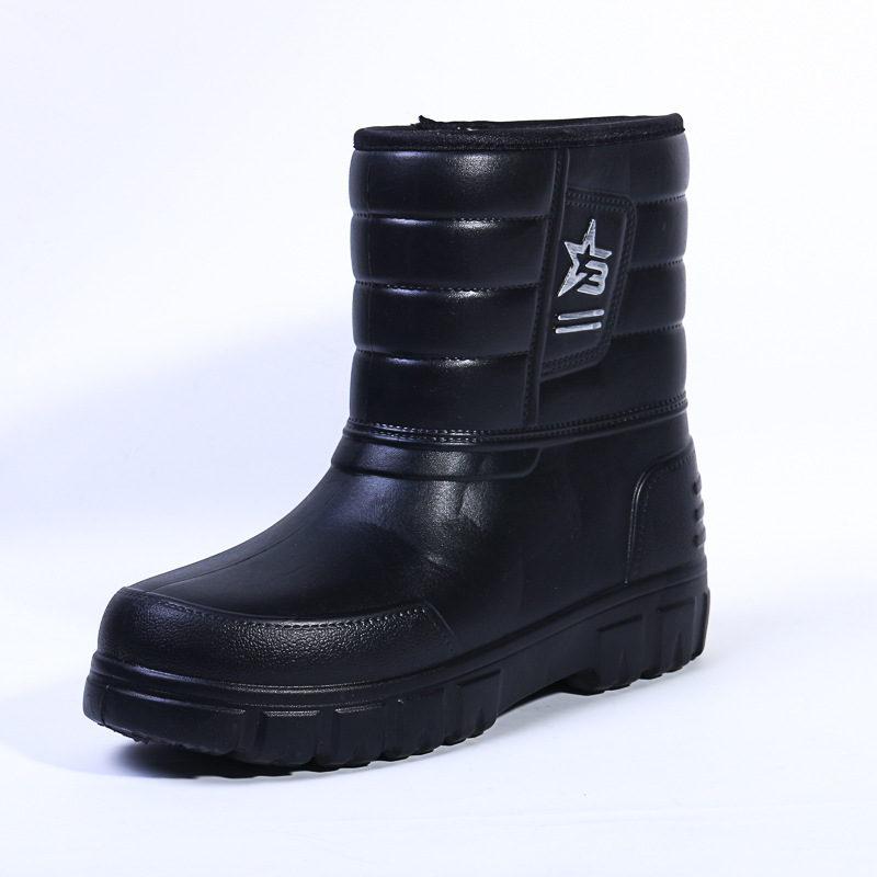 Winter Snow Boots Wholesale Plus Velvet and Thickened Men's Rain Boots for Work Wear Eva High-Top Cotton Rain Boots Factory Direct Sale