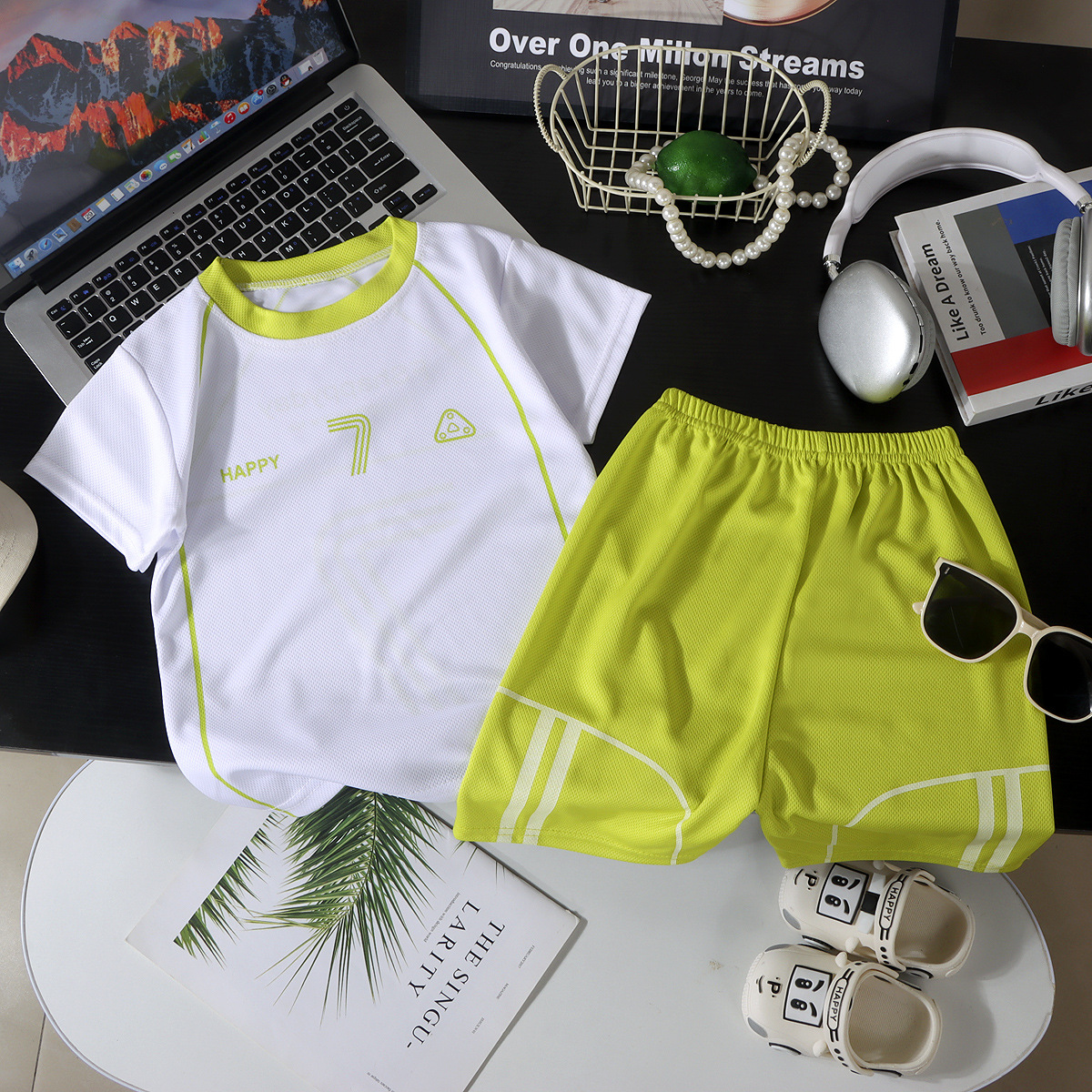 Boys' Summer Thin Sports Suit, Big Boys' Summer Stylish Short-Sleeve Jersey Two-Piece Quick-Dry Set