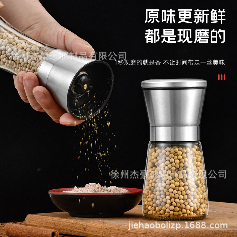 Cross-Border Manual Grinder Amazon 304 Stainless Steel Ceramic Core Black Pepper Pepper Sea Salt Seasoning Sprinkler Bottle