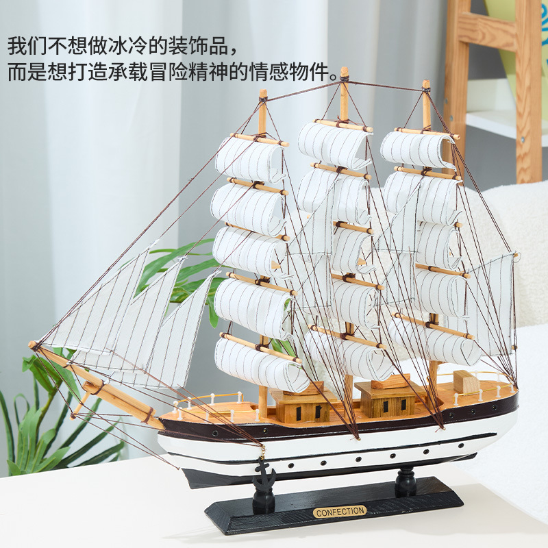 Solid Wood Smooth Sailing Sailboat Model Ornaments Retro Style High-End Desktop Boss Leadership Promotion Office Gifts