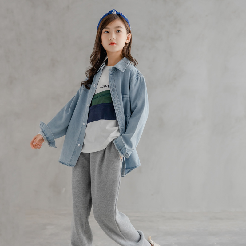 Girl's Shirt 2022 Spring and Autumn Korean Style Children's Wear Girl's Denim Coat Casual Cardigan Long Sleeve Loose Top