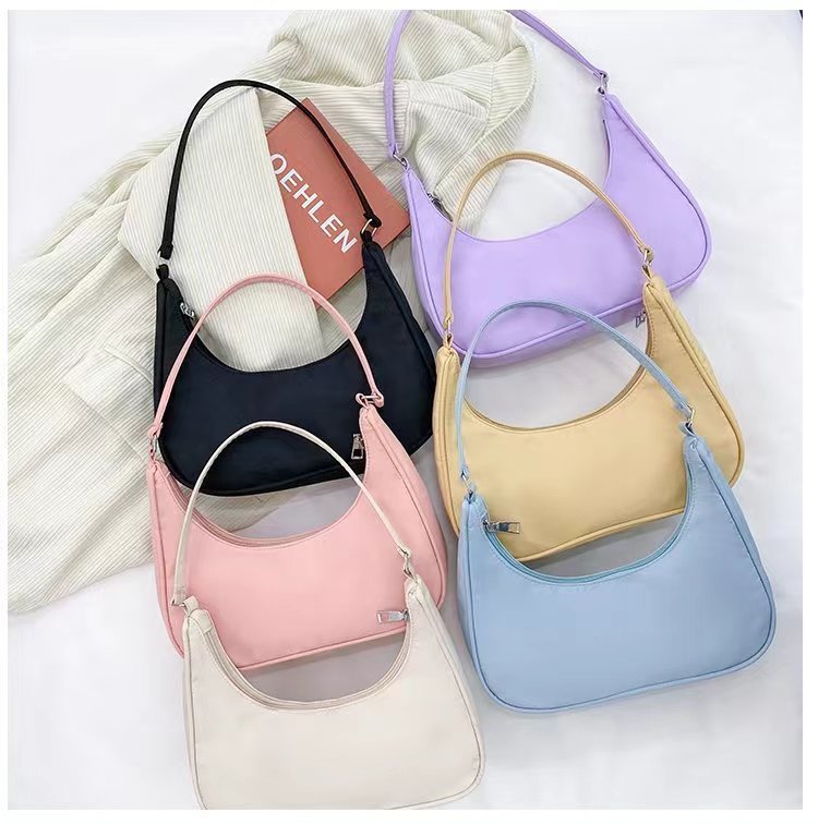 Nylon Crossbody Bag Women's 2024 New Fashionable Dumpling Bag Lightweight Small Satchel Underarm Bag Solid Color Shoulder Bag Women's Bag