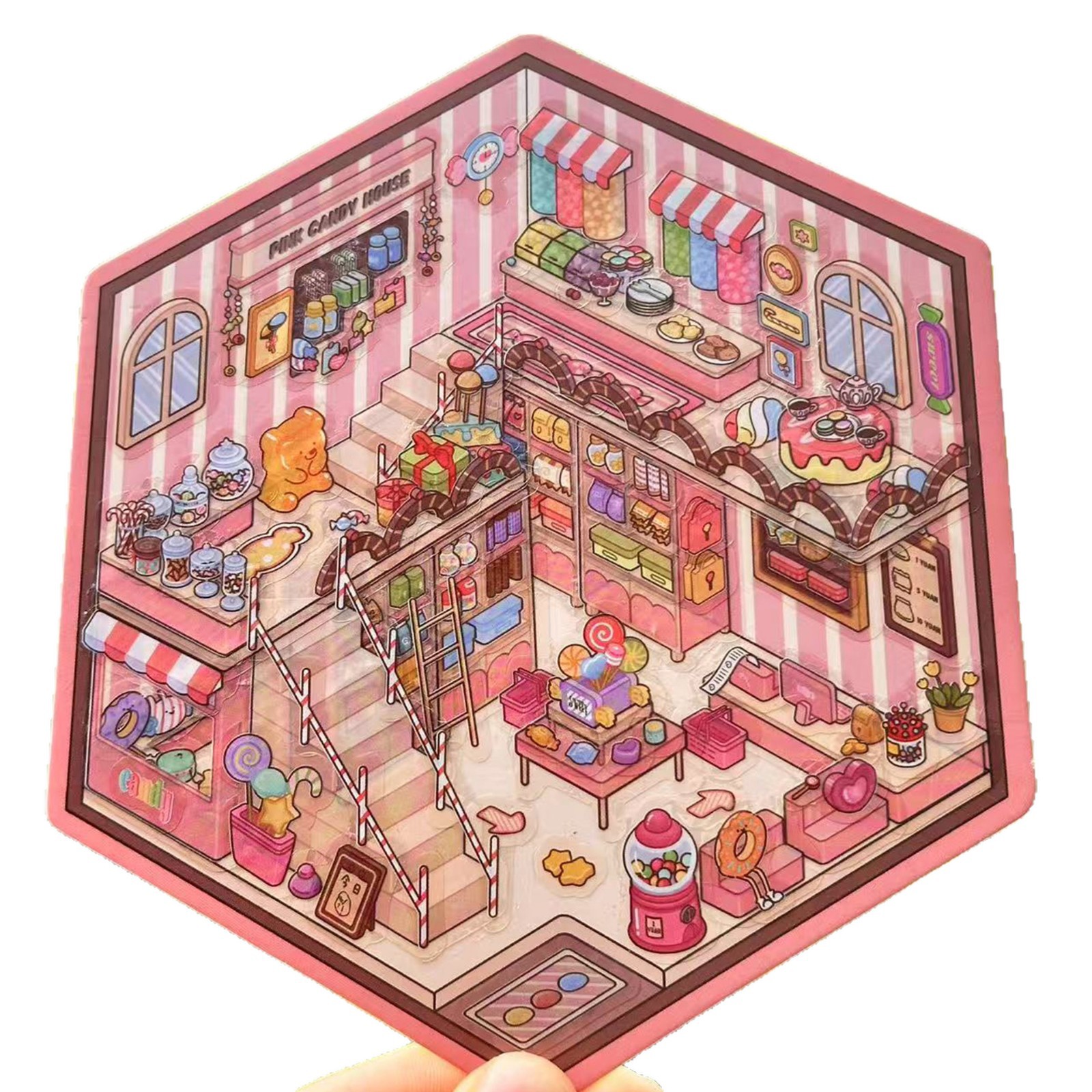 Korean Cartoon Landscaping Stickers Cute Visual 3D Stereo Cabin Little Red Book Decompression Landscaping Scene Handbook Stickers