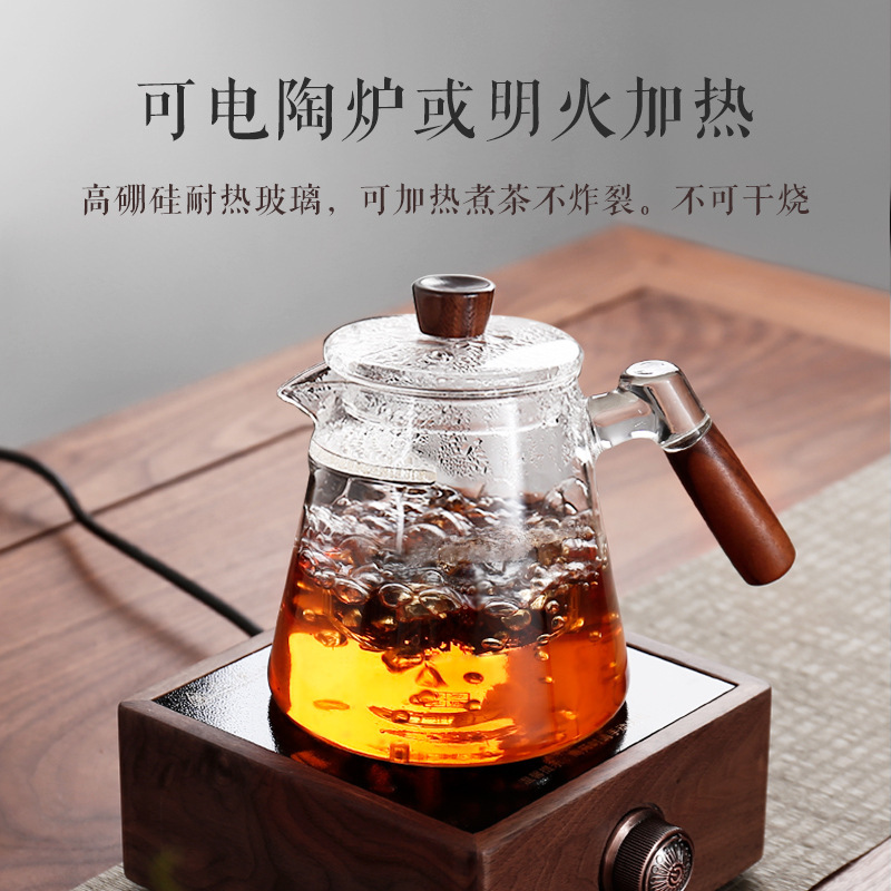 Thickened Crescent-Shaped Glass Teapot with Integrated Tea Strainer, Green Tea Infuser, Tea Cups, Fair Cup, Tea Set, Silk Flower