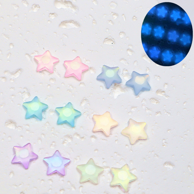 Internet Celebrity Nail Art Luminous Jewelry Stars Moon Five-Pointed Star Fluorescent Ice Transparent Nail Diamond Starry Sky Decoration DIY Accessories