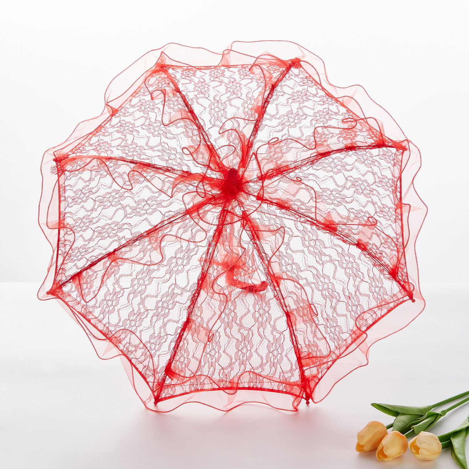 Foreign trade trumpet lace umbrella wedding flower girl shooting prop umbrella solid color lace woven dance small umbrella palace umbrella