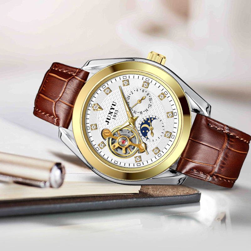 New watch men's mechanical watch automatic tourbillon hollow men's fashion casual business men's watch waterproof Junyu