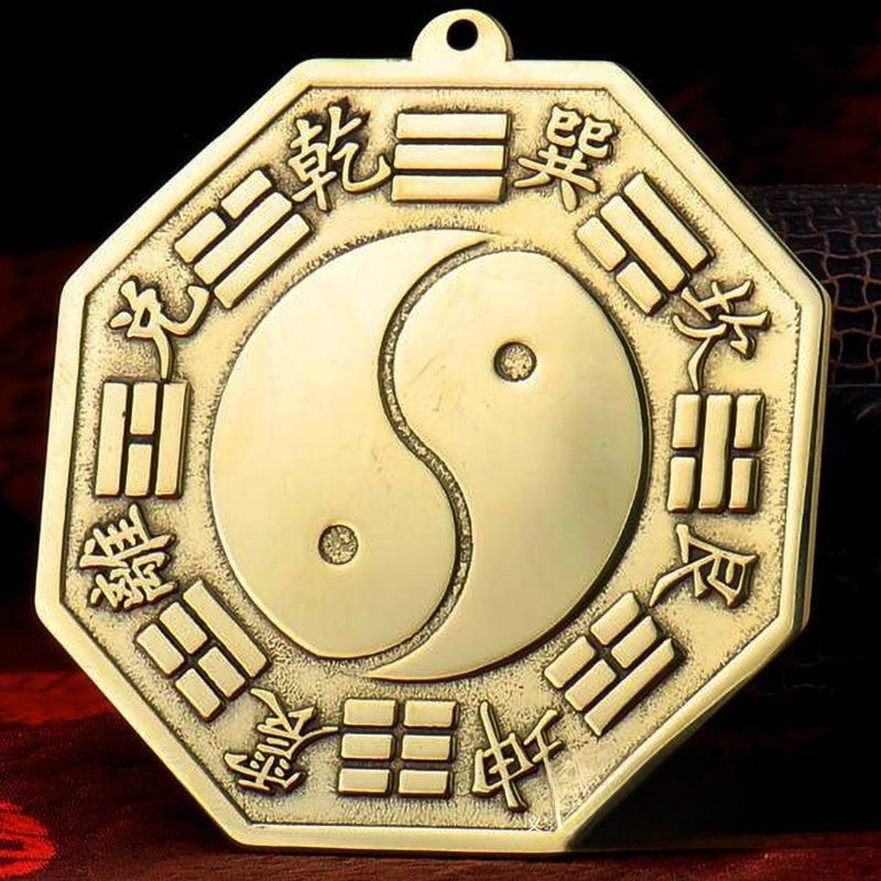 Pure Copper Eight-Trigram Mirror Convex Mirror Concave Mirror Tai Chi Mirror for Home Entrance Doors and Windows, Door-To-Door, and Road-Facing Household Hanging Ornament, All Copper