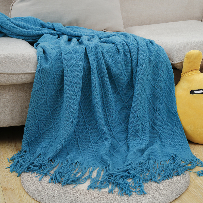 Factory Wholesale Modern Simple Diamond Pattern Solid Color Knitted Blanket Customization B&B Car Nap Blanket Customization