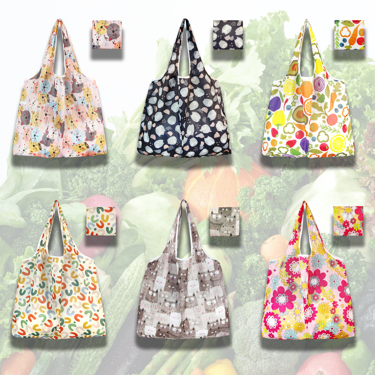 Large-Capacity Foldable Shopping Bag in Stock, Eco-Friendly Foldable Bag, Creative Portable Printed Tote Storage Bag, Can Be Labeled