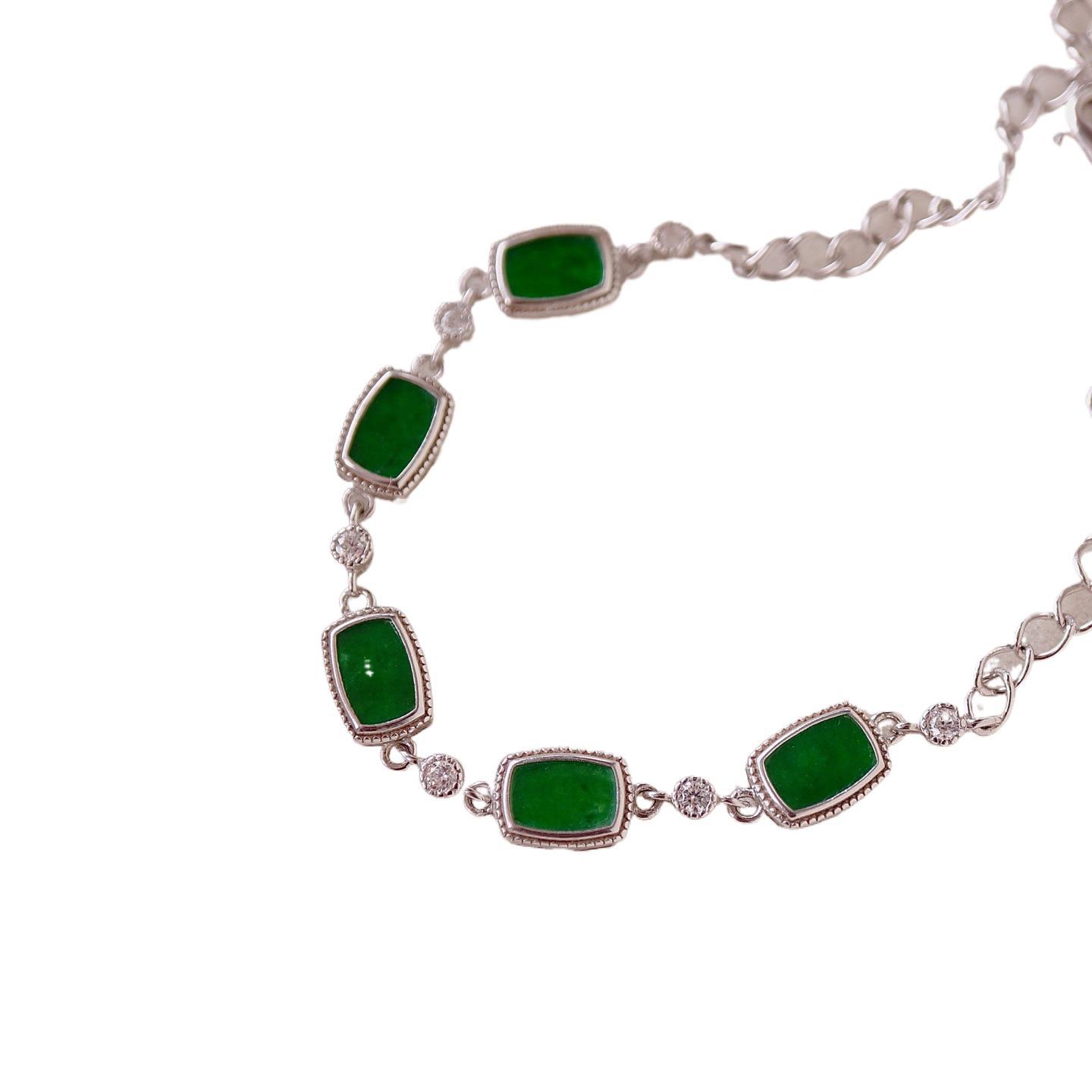 Natural Burmese Jade Square Set Jade Bracelet Pendant Full Green Jewelry Niche Design Popular E-Commerce Supply