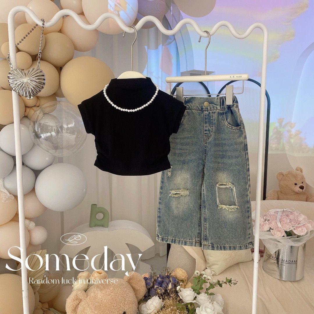 Girls Summer Suit 2023 New Style Baby Girl Summer Short-Sleeved Jeans Two-Piece Set Children's T-Shirt Women