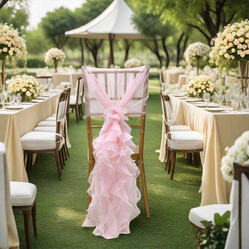 Outdoor Wedding Chiffon Yarn Ins Willow Chair Back Decoration Hotel Theme Wedding Bamboo Chair Back Flower Decoration Wholesale