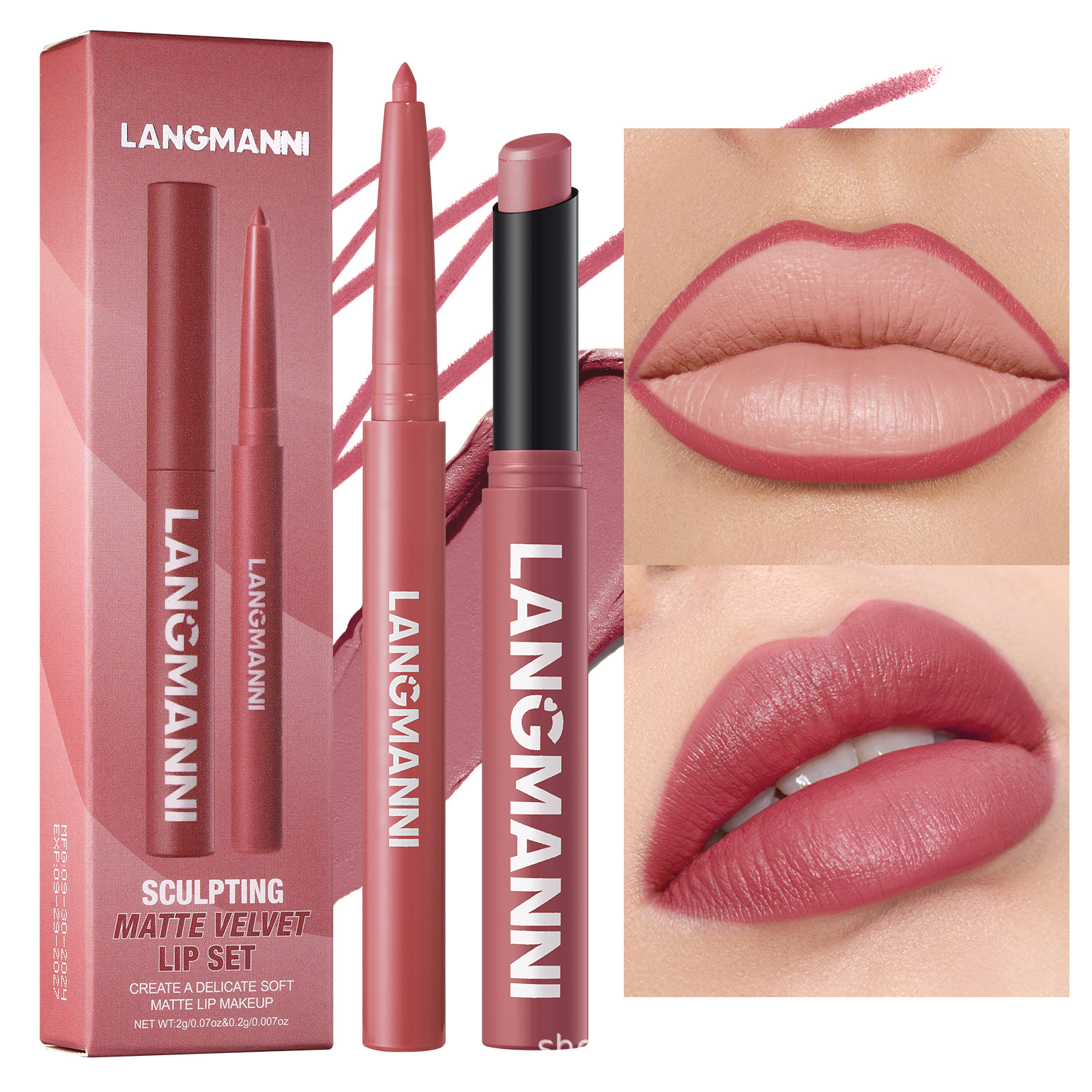 Langmanni Twelve-Color Oblique Lipstick + Lip Liner Set Combination Matte Lip Set