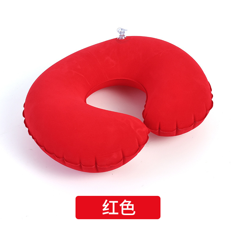 in stock travel inflatable pillow car airplane neck pillow U-shaped inflatable pillow pvc flocking travel pillow wholesale