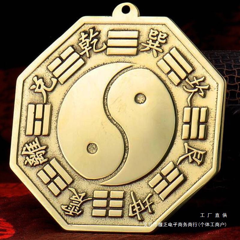 Pure Copper Eight-Trigram Mirror Convex Mirror Concave Mirror Tai Chi Mirror for Home Entrance Doors and Windows, Door-To-Door, and Road-Facing Household Hanging Ornament, All Copper