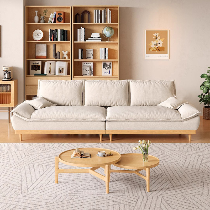 New Cream Wood Sailboat Cat Scratch Fabric Sofa Living Room Modern Simple Japanese Style Straight Row Nordic Small Apartment