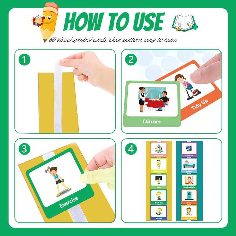 Cross-border Children's Early Education Visual Schedule Day Planning Daily Schedule to Develop Self-discipline Good Habit Cards