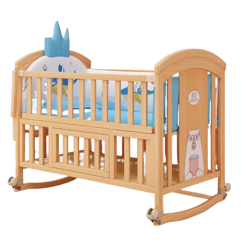 Baby Bed Solid Wood Multi-function Baby Bed Solid Wood Paint-free Rocker Bed Movable Newborn Children Splicing Big Bed