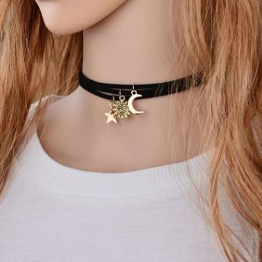 AliExpress Южная Корея европейский и американский универсальный многослойный бархатный шнурок ожерелье звезда луна солнце короткое свитерное ожерелье женский воротник