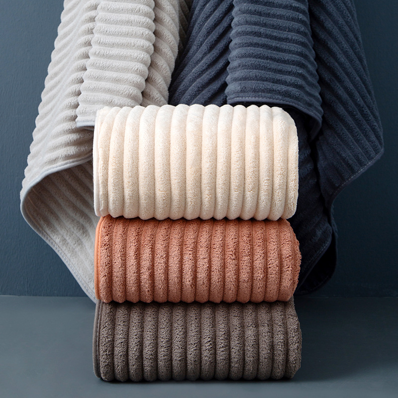 Cross-border Wholesale Home Daily Soft Bath Towel Coral Fleece Absorbent Face Towel Candy Strip Thickened Gift Set Towel