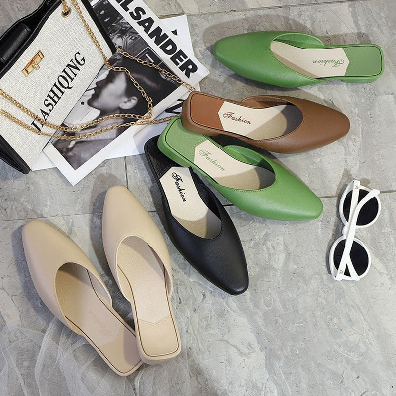 Новые летние сланцы с закрытым носком, плоские, низкий каблук, удобные, полупары, модные