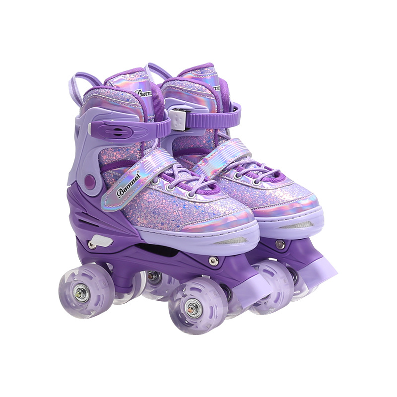 Amazon's Best-Selling Double-Row Roller Skates Pu Roller Skates with Cool Colors Children's Roller Skates Adjustable Speed Skating Shoes