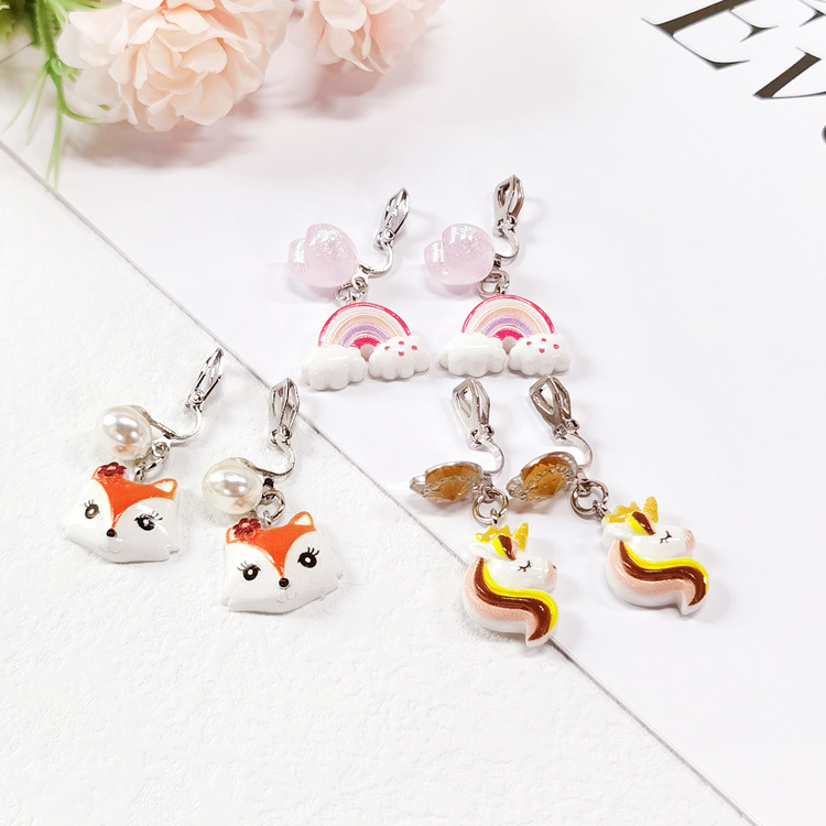 [Can] Cross-Border New Cartoon Pierced Ear Clips, Cute Animal Pendants, Anti-Pain Ear Clips, Girls’ Ear Accessories