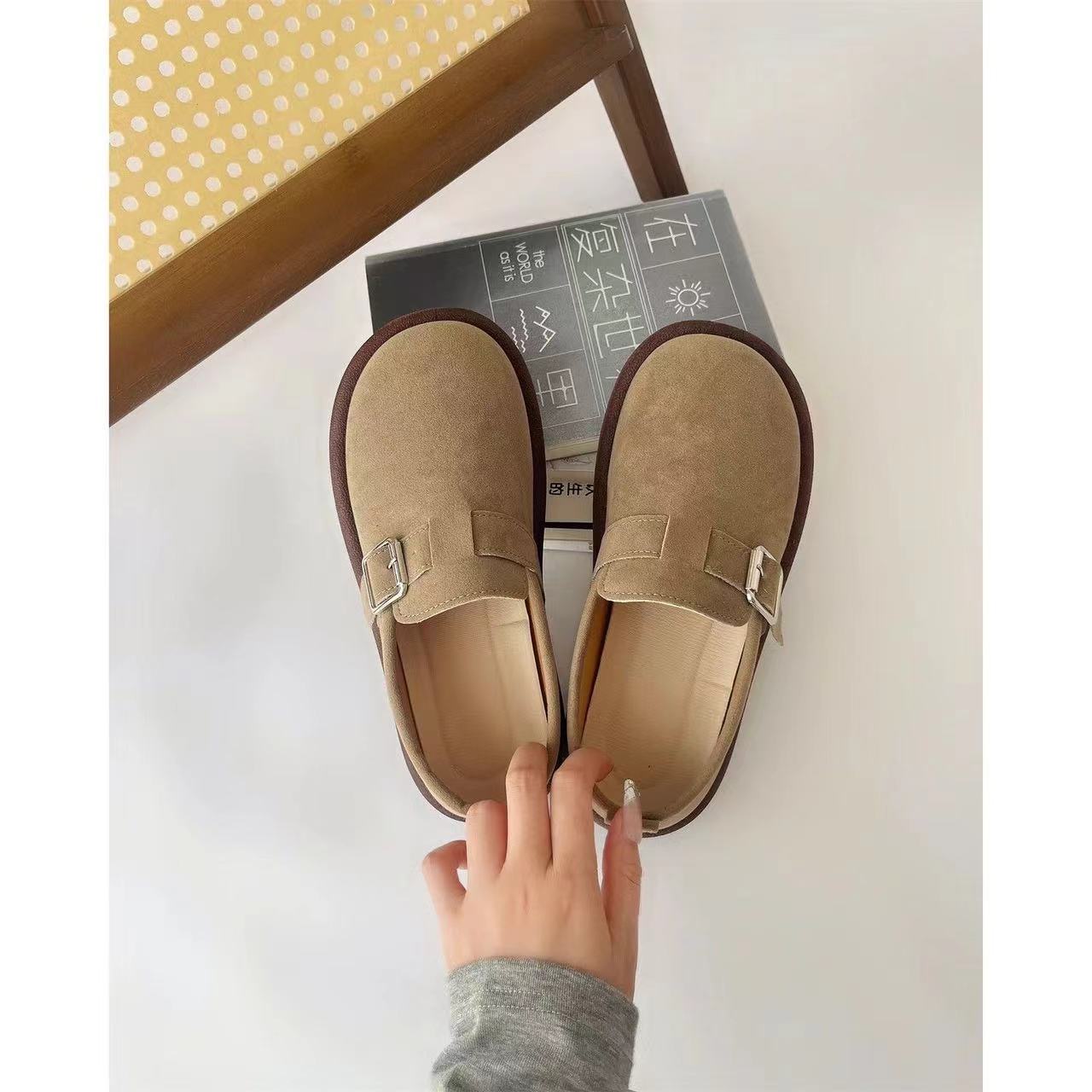 Ins Super Popular All-match Birkenstocks Shoes Female Student 2024 Spring and Autumn New Retro Slip-in Soft Sole Non-slip Bread Shoes