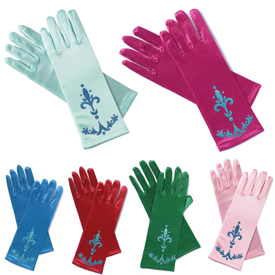 Factory Direct Sales Frozen same style Princess Elsa Gloves girl role play toy satin printed gloves