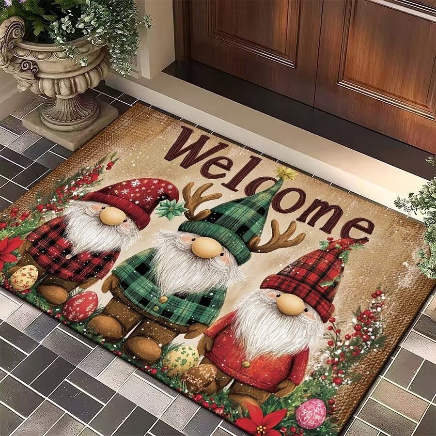 New Cross-Border Christmas Carpet Entrance Mat Interior Decoration Living Room Santa Claus Floor Mat Red Entrance