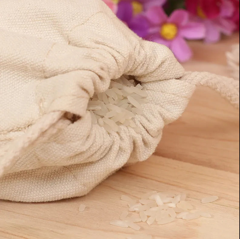 Rice Storage Bags Can Be Printed with Advertising, Drawstring Cotton and Linen Canvas Bags, Sealed and Thickened Canvas Bags