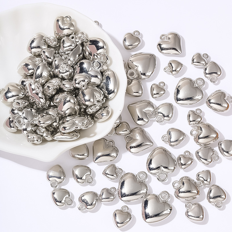 Ccb Silver Peach Heart Single Pendant Accessories Multi-Specification Simple Stereo Glossy Heart Necklace Earrings DIY Material