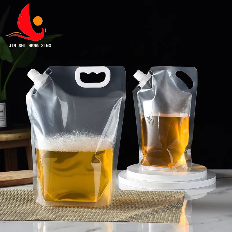 Bulk beer suction nozzle packaging bag large caliber portable self-supporting suction nozzle bag take-out hot pot soup chicken soup packaging bag