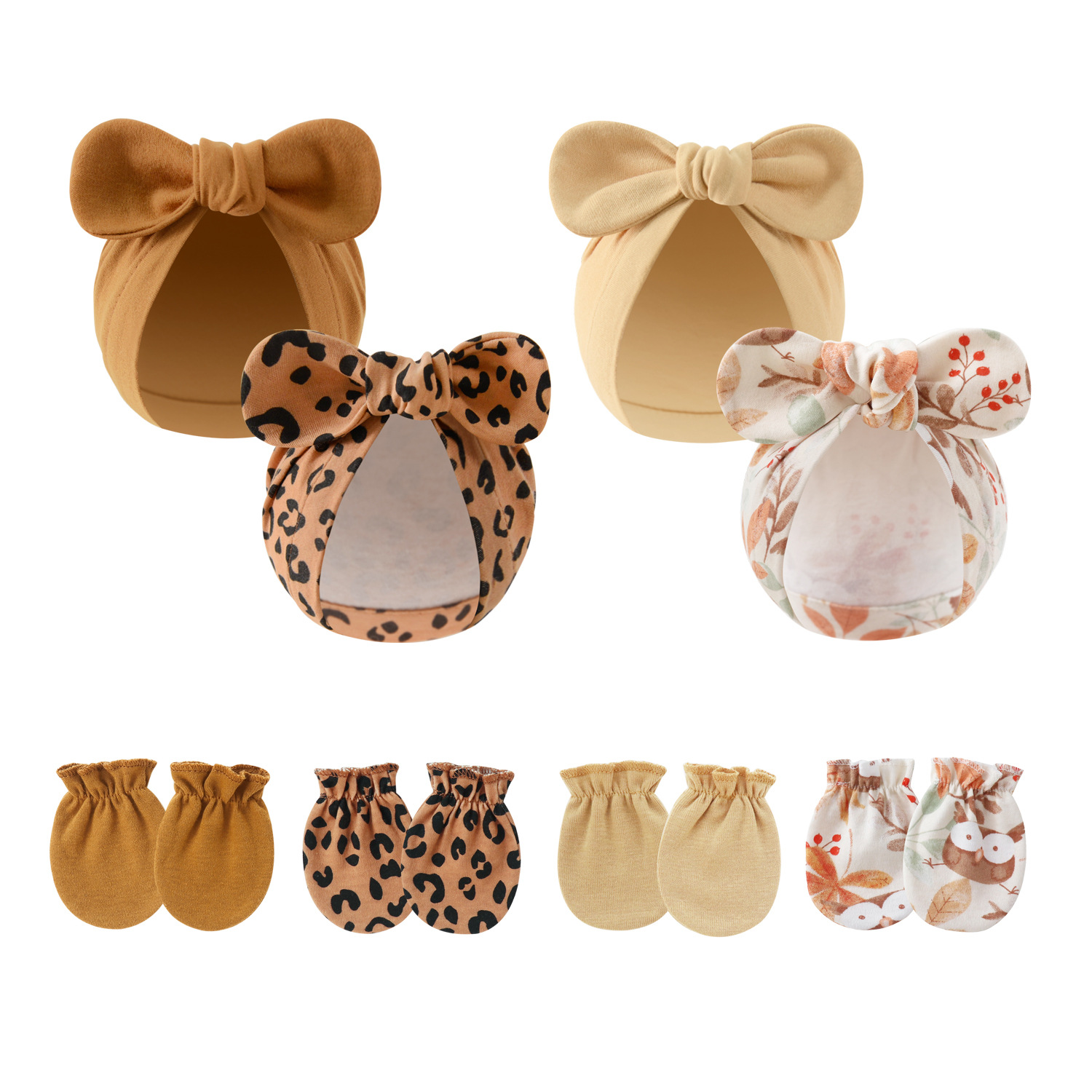 Комплект для новорожденных: шапка, перчатки, защитные чехлы для ног, с ушками