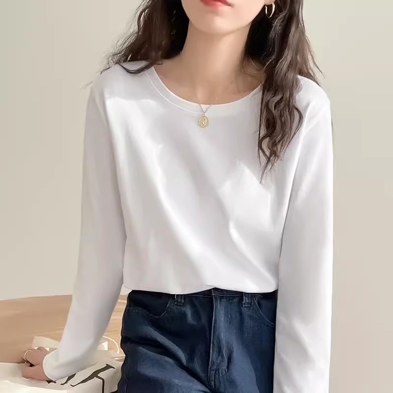 Heavy Weight Cotton Long-Sleeved T-Shirt for Women in Autumn and Winter Loose Layered Inner Layering Shirt Pure Color Men's and Women's Tops t Wholesale