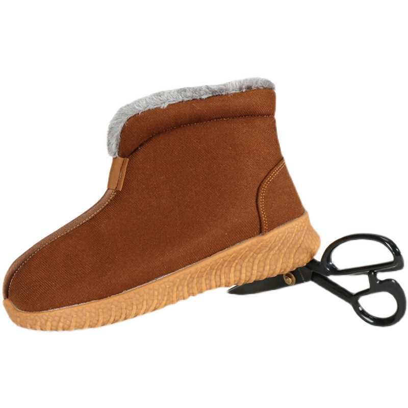 Winter Monk Shoes with Cotton and Velvet High-Top Shoes, Monk Warm Short Boots, Yellow Non-Slip Shoes, Layman Shoes, Nuns' Cotton Shoes