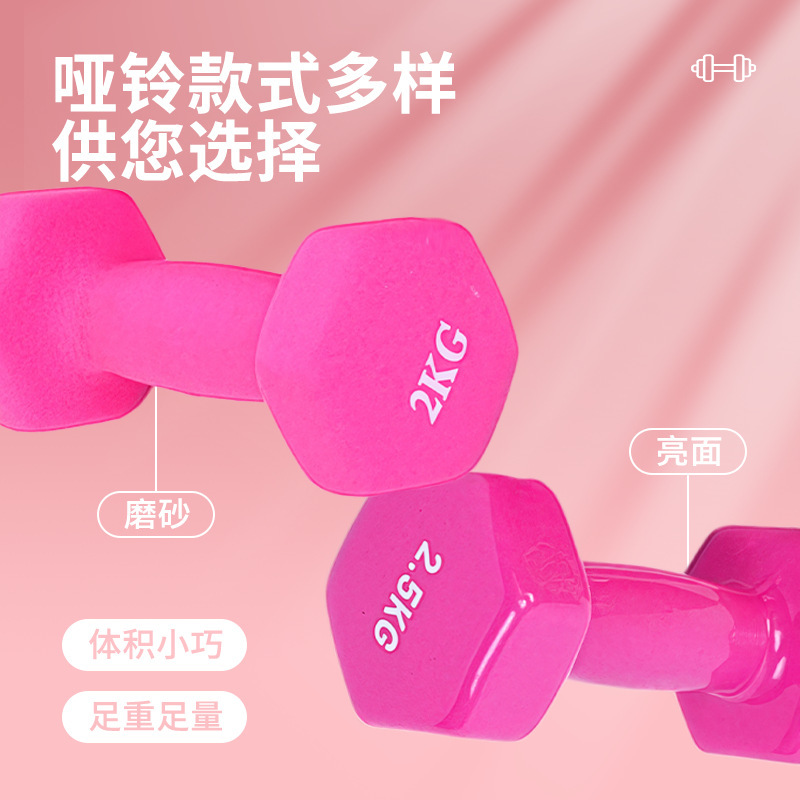 Dumbbells, Plastic-Coated Cast Iron Dumbbells, Home Fitness Equipment, Solid Beginners' Arm-Slimming Yoga Hexagonal Rubber-Coated Dumbbells