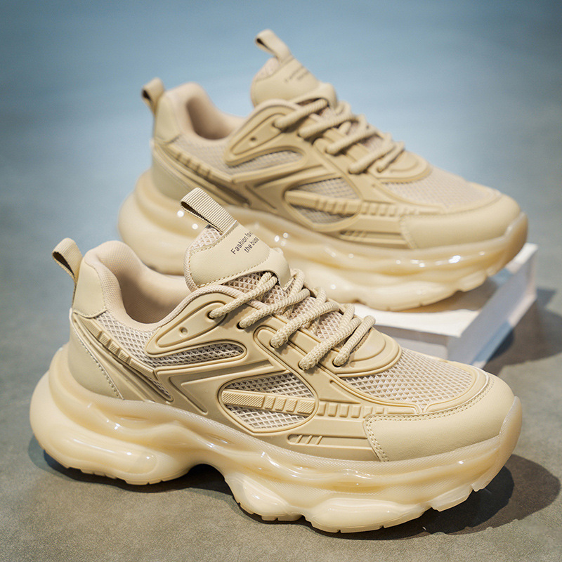 Black Warrior Men's Shoes Winter Men's Running Shock Absorbing Air Cushion Sports Shoes Men's Casual Height Increasing Black Dad Trendy Shoes